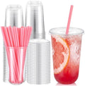 Ziliny 50 Sets 18 oz Clear Plastic Cups with Heart Shaped Straws and Lids by Ziliny
