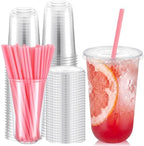 Ziliny 50 Sets 18 oz Clear Plastic Cups with Heart Shaped Straws and Lids by Ziliny