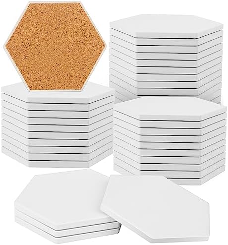 GNIEMCKIN 40 Pieces 3.75 Inch Hexagon Blank Ceramic Coasters, Unglazed by GNIEMCKIN