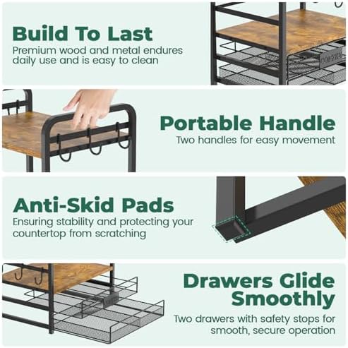 EsLuker.ly Coffee Bar Organizer Station Shelf Mug Holder for Countertop - Image 6