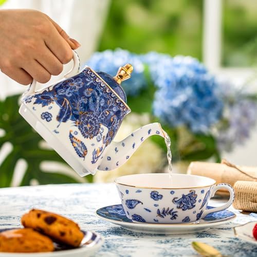 KAMMAK Tea for One Set, Ceramic Teapot, Bone China Tea Set, Cup and Saucer - Image 6