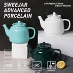 Sweejar 35 oz Porcelain Tea Pot, Teapot with Removable 18/8 Stainless Steel Infuser, Microwave & Dishwasher Safe Tea Maker, Tea Infuser Pots for Blooming loose Leaf Tea,Chrismas Women Gift(White) - Image 2