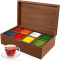 Acacia Wood Tea Bag Organizer Box – 8-Compartment Tea Storage Container Tea Caddy Holder with Removable Dividers – Rustic Tea Chest for Kitchen Counter, Coffee & Tea Station, Gifts by Wacloud