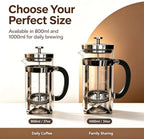 French Press Coffee Maker 304 Stainless Steel Double Mesh Filter, Borosilicate Glass French Press-34oz silver - Image 2