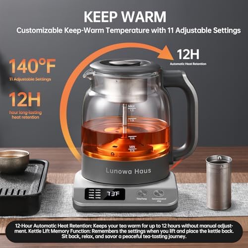 Pure Titanium Glass Healthy Electric Tea Maker & Kettle, Auto Shut Off, Steam Extraction, 11 Temp, 10 Concentration Levels, 2 Tea Infusers, 12H Auto Warm, 1.2L 600W, US Plug, BPA-Free, Easy to Clean - Image 3