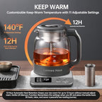 Pure Titanium Glass Healthy Electric Tea Maker & Kettle, Auto Shut Off, Steam Extraction, 11 Temp, 10 Concentration Levels, 2 Tea Infusers, 12H Auto Warm, 1.2L 600W, US Plug, BPA-Free, Easy to Clean - Image 3