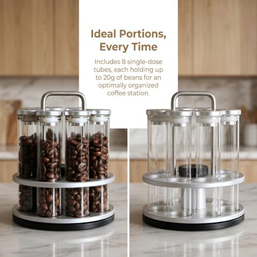 8 Single Dose Espresso Bean Cellars, Coffee Bean Storage Tubes, with Rotatable Display Rack & Funnel, One-Way Exhaust Valve, 20g Single Bottle Capacity, for Home, Barista - Image 6