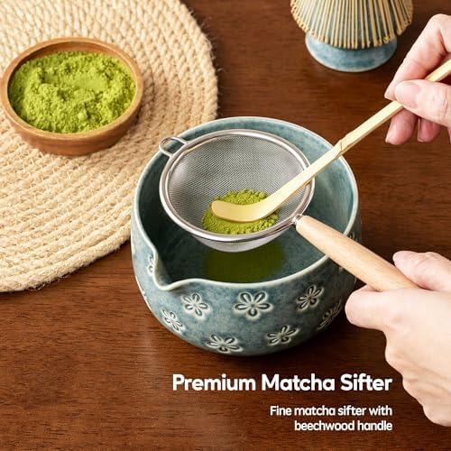 Matcha Whisk Set, Ceramic Matcha Set, 6 Pcs Matcha Kit Includes Matcha Bowl, Matcha Whisk with Holder, Bamboo Scoop, Scoop Rest, Sifter, Ceremonial Matcha Tea Set, Perfect Gifts, Blue - Image 2