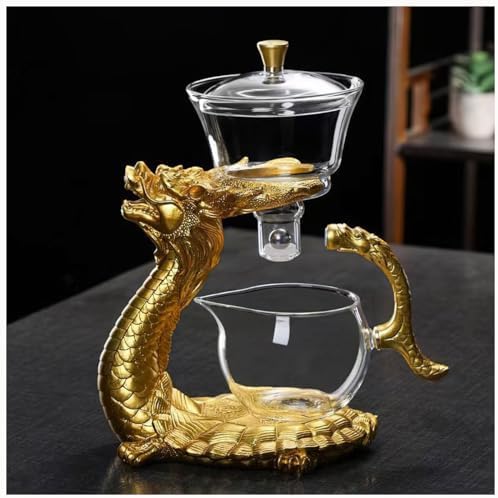 Glass Magnetic Tea Pot,Lazy Kungfu Drip Teapot with Infuser,Magnetic Water Diversion Rotating Cover Bowl Semi-Automatic Glass Teapot,Heat Resistant Kungfu Tea Set Coffee Set by Miyxsin