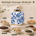 Blue and White Ceramic Tea Canister with Airtight Lid, 10" H Kitchen Decor Jar for Loose Leaf Tea & Coffee Bean Storage, Chinoiserie Decor Ginger Jars for Home Decor, 121 fl oz - Blue Peony - Image 3