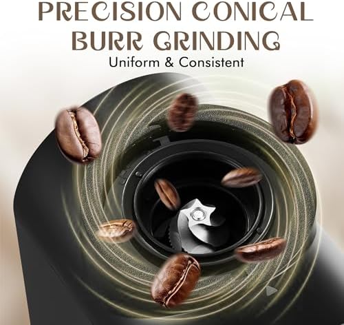 AYCHIRO Electric Conical Burr Coffee Grinder, Coffee Mill with 30 Precise Grind Settings, Portafilter Holder & 2-12 Cup Selector for Espresso, Drip, French Press, Black silver - Image 2