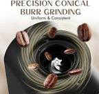 AYCHIRO Electric Conical Burr Coffee Grinder, Coffee Mill with 30 Precise Grind Settings, Portafilter Holder & 2-12 Cup Selector for Espresso, Drip, French Press, Black silver - Image 2