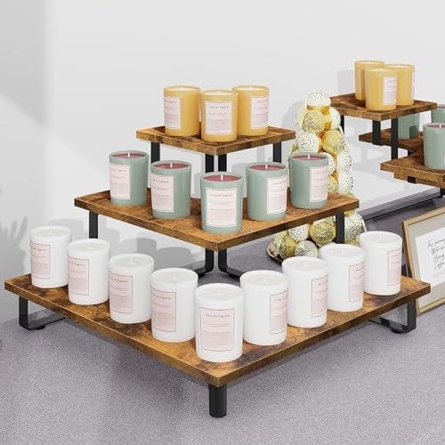 ELITEROO 3 Tier Wooden Retail Display Shelves, Portable Display Rack for Retail Counter Top Craft Shows, 3 Step Corner Tiered Table Display Tower Stand for Cupcake Jewelry Card Sticker Display - Image 5