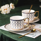 CwlwGO- European Bone China Tea Cup Sets Of 2,Elegance Blue and White Ceramic Cup and Saucers, For Women Tea Parties or Gifts Giving. by HappleCwlwgoHome