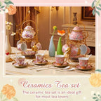 Zhehao 40 Pcs Porcelain Tea Set for Adult, with Metal Holder, Luxe - Image 3