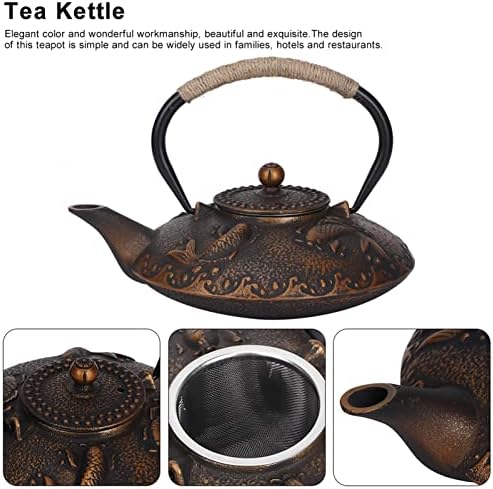 Cast Iron Teapot Japanese Tetsubin Tea Kettle Flat Top Cast Iron Tea Pot with Stainless Steel Infuser, Tea Kettle Cast Iron for Leaf Loose Tea and Blooming Flower Tea 0.9L - Image 6