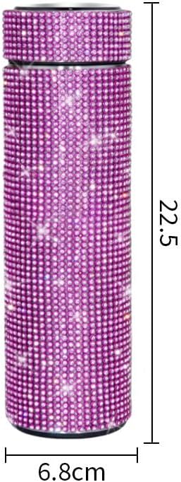 17 oz Bling Stainless Steel Water Bottle Rhinestone Vacuum Water Bottle Glitter Bottles Diamond Vacuum Flask Mug Gift Girls Women (500ml),Rose Red - Image 2