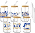 Glass Cups with Lids and Straws, 6Pack, 16oz, Cheerleader by Culudea