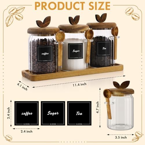 Suclain 3 Sets Glass Coffee Sugar Tea Canister Airtight with Lid 20 oz - Image 2