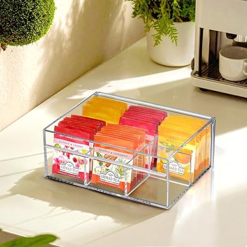 Amazing Abby - Tea-Rrific - 2-Pack Acrylic 6-Compartment Tea Bag Organizer, Clear Plastic Tea Box, 6-Slot Tea Chest, Perfect Tea Storage Solution for Kitchen Cabinet, Countertop, Pantry, and More - Image 3
