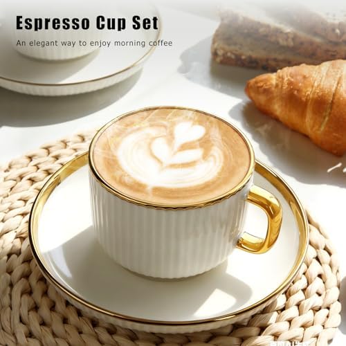 Coffee Cup and Saucer Set of 4, 5 oz Ceramic Espresso Cups Set - Image 6