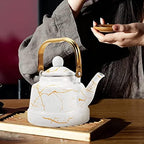 Enamel Tea Kettle Stovetop Teapot: Vintage Coffee Kettle Water Pitcher Carafe Pot 1. 7L Japanese Chinese Kung Fu Teaware for Home Office Restaurant Nightstand - Image 5