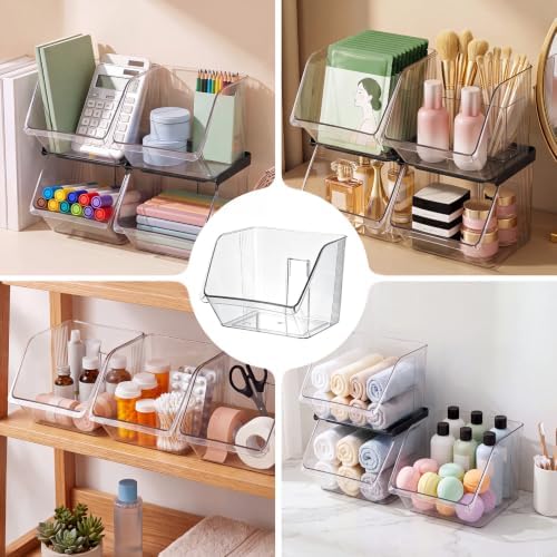 6 Pcs Stackable Plastic Storage Bins, Open Front, Black - Image 6