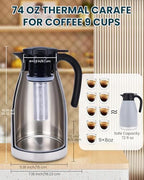 GiNT 74oz Large Thermal Coffee Carafe with Infuser–Insulated Tea Carafe, Removable Filter, Dishwasher-Safe|2.2L 10+ Cups,Wide Mouth,Dual Seal|Stainless Steel Beverage Server for Office&Events - Image 5