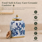 Blue and White Ceramic Tea Canister with Airtight Lid, 10" H Kitchen Decor Jar for Loose Leaf Tea & Coffee Bean Storage, Chinoiserie Decor Ginger Jars for Home Decor, 121 fl oz - Blue Peony - Image 6