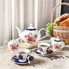 fanquare 21 Piece Old Victorian Porcelain Tea Set for 6, Royal British Floral Tea Cup Set for Women, Wedding Tea Party Set for Adults - Image 3