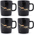 Coffeezone 12 oz Matte Ceramic Marble Tea Coffee Mugs Luxury Gold Inlay (Black, 4 Mugs Gold Marble) by Coffeezone