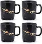 Coffeezone 12 oz Matte Ceramic Marble Tea Coffee Mugs Luxury Gold Inlay (Black, 4 Mugs Gold Marble) by Coffeezone