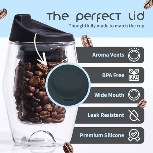 To-Go Espresso Glass Travel Mug with Lid, Reusable Double Wall Glass Tumbler, Fits Most Coffee Makers/Cupholders for Your Car, Gifts for Coffee Lovers, 2-Pack Almost Black Cortado Cups - Image 4