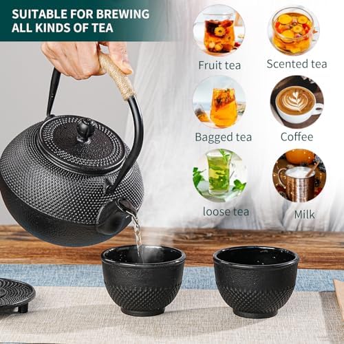 Sungmor Cast Iron Teapot Set with 4 Cups, 1200ml/40oz Japanese Tetsubin Kettle with Stainless Steel Infuser, Stovetop Safe Teapot for Loose Leaf Tea - Image 5