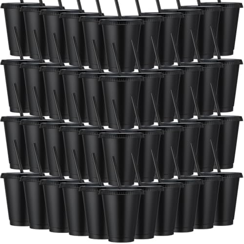 Sieral 45 Pack Reusable Plastic Cups with Lids Straws,Black Colors by Sieral