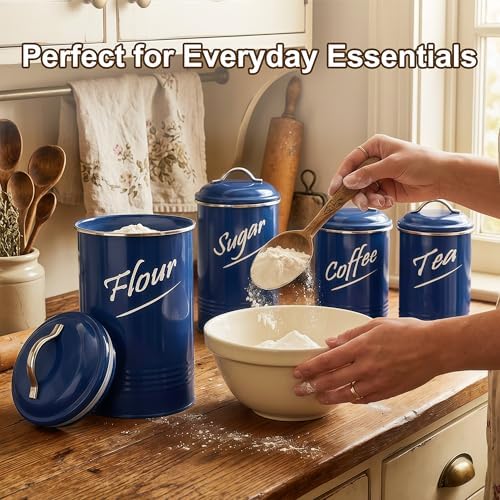 Hillbond Kitchen Canisters Sets for Countertop-Set of 4, Navy Blue - Image 6