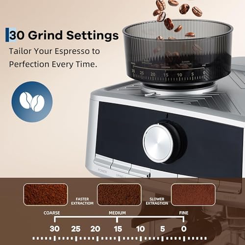 Espresso Machine with 20Bar Pump,Burr Grinder,Steam Wand 30 Grind Settings - Image 3