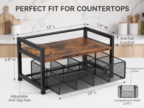 2-Tier Rustic Wood Tea Bag Organizer for Countertop - Image 2