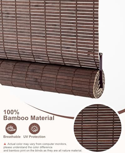 30" W x 72" H Cordless Bamboo Roman Shades for Interior, Coffee - Image 5