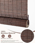 60" W x 72" H Cordless Bamboo Roman Shades for Interior, Coffee - Image 5