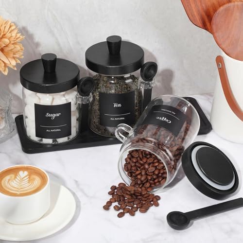Suclain 3 Pcs Glass Coffee Container Set, 20 oz, Black Bamboo - Image 4