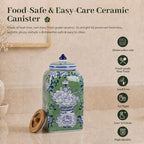 12.5" H Ceramic Kitchen Canisters for Countertop, Tea & Coffee Bean Storage Canister with Airtight Lid, Hand-painted Chinoiserie Decor Ginger Jar for Home Decor, 155 fl oz - Green Peony - Image 5