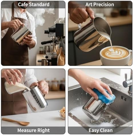 Stainless Steel Milk Frothing Jug with Lid, 68 fl oz / 2000 ml Latte Art Pitcher, Metal Measuring Cup with Handle, Milk Steaming Jug for Espresso Cappuccino - Image 5