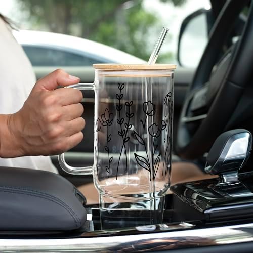 Sip-Sip Hooray! Wildflower 40oz Glass Tumbler with Lid and Straw, Floral Iced Coffee Cup, Cup Holder Compatible, Spring Flower Gift for Women - Image 6