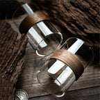 Glass Cups 11.8Oz Drinking Glasses with Walnut Ring Set of 2 Drinking Glasses(Gris) - Image 3