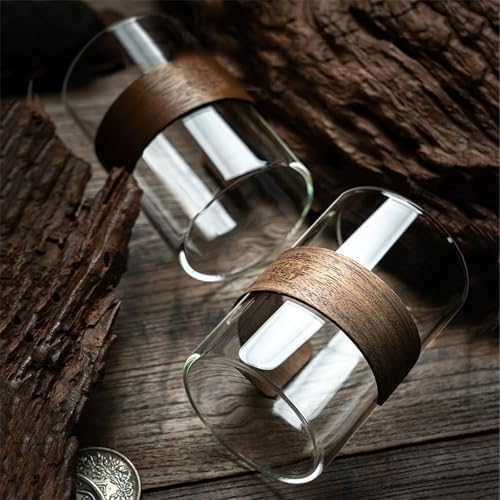 Glass Cups 11.8Oz Drinking Glasses with Walnut Ring Set of 2 Drinking Glasses(Gris) - Image 3
