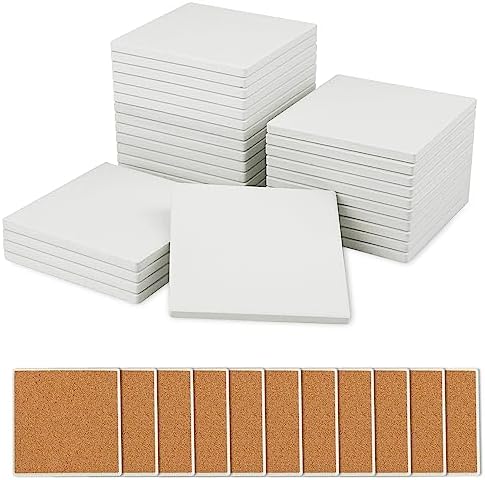 30 Pieces 4 Inch Blank Ceramic Coasters, Unglazed Ceramic Tiles Coasters, Ceramic Tiles with Cork Backing Pads for Painting, DIY Crafts, Mosaics, Square, White.by GNIEMCKIN. by GNIEMCKIN