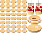 Sieral 70mm Bamboo Jar Lids with Straw Hole for Glass Cups Reusable Wooden Mason Jar Lids for Beer Can Cups, 2.76 Inch Canning cover with Silicone Ring for Regular Mouth Drinking Jars(40 Pcs) by Sieral