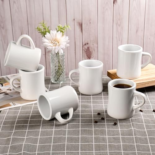 BYCNZB 11oz Ceramic Coffee Mug set Stoneware Coffee Cups Set for Restaurant, Diner, Farmhouse, Coffee Shop, Home set of 6 (white) - Image 5