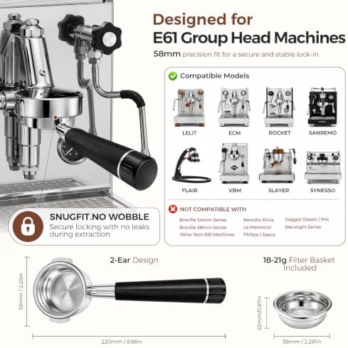 58mm Bottomless Portafilter - Compatible E61 Group Heads Espresso Machines - Image 3